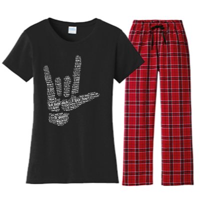 ASL Sign I Love You In 40 Different Languages ASL Women's Flannel Pajama Set