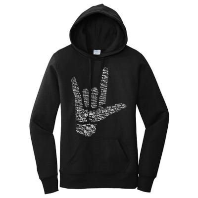 ASL Sign I Love You In 40 Different Languages ASL Women's Pullover Hoodie