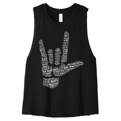 ASL Sign I Love You In 40 Different Languages ASL Women's Racerback Cropped Tank