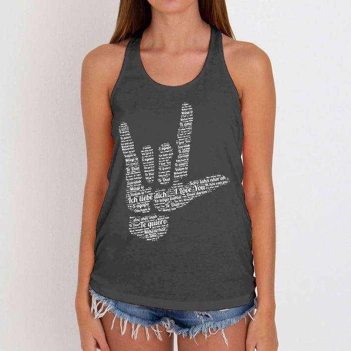 ASL Sign I Love You In 40 Different Languages ASL Women's Knotted Racerback Tank