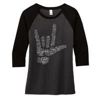 ASL Sign I Love You In 40 Different Languages ASL Women's Tri-Blend 3/4-Sleeve Raglan Shirt