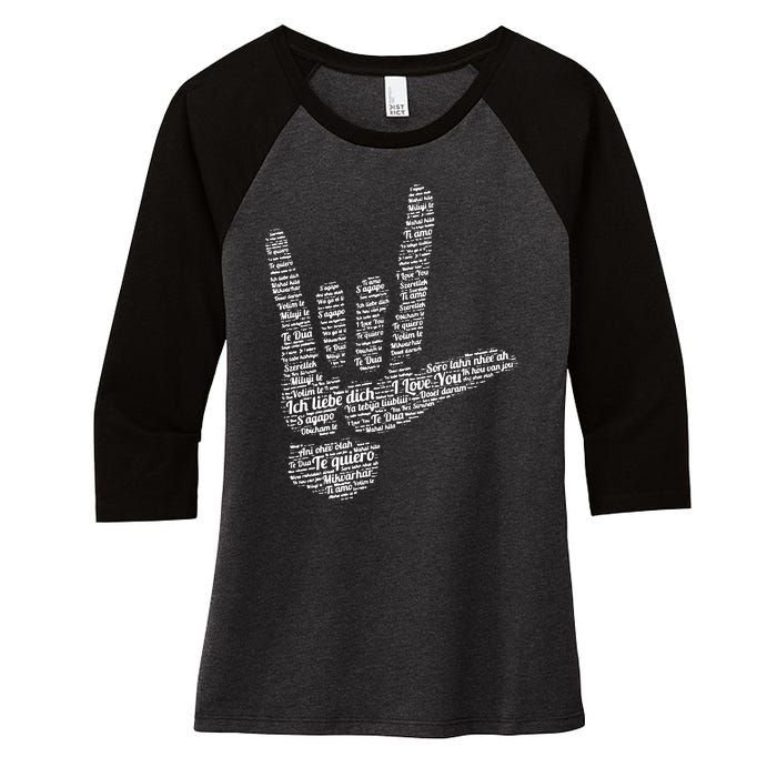 ASL Sign I Love You In 40 Different Languages ASL Women's Tri-Blend 3/4-Sleeve Raglan Shirt