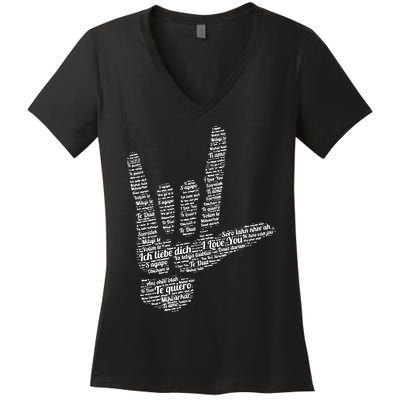 ASL Sign I Love You In 40 Different Languages ASL Women's V-Neck T-Shirt