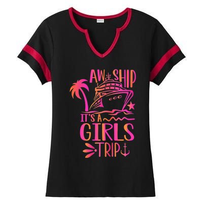 Aw Ship! ItS A Trip Cruise Vacation 2024 Gift Ladies Halftime Notch Neck Tee