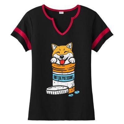 Antidepressant Shiba Inu Akita Japanese Dog Doge Meme Gift Ladies Halftime Notch Neck Tee