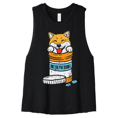 Antidepressant Shiba Inu Akita Japanese Dog Doge Meme Gift Women's Racerback Cropped Tank