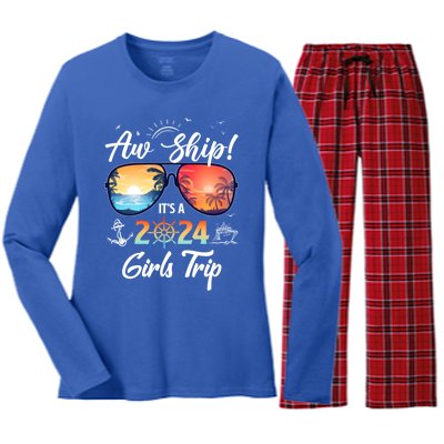 Aw Ship ItS A 2024 Trip Cruising Vacation Gift Women's Long Sleeve Flannel Pajama Set 