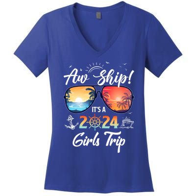 Aw Ship ItS A 2024 Trip Cruising Vacation Gift Women's V-Neck T-Shirt