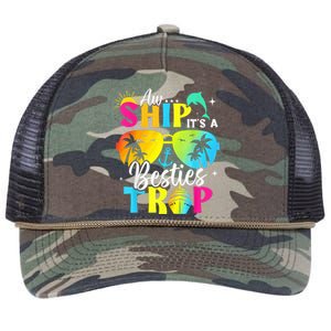 Aw Ship It’S A Besties Trip 2025 Friends Vacay Cruise 2025 Retro Rope Trucker Hat Cap