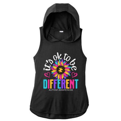 Autism Sunflower it's ok to be Different Autism Awareness Ladies PosiCharge Tri-Blend Wicking Draft Hoodie Tank