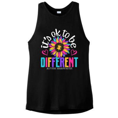 Autism Sunflower it's ok to be Different Autism Awareness Ladies PosiCharge Tri-Blend Wicking Tank