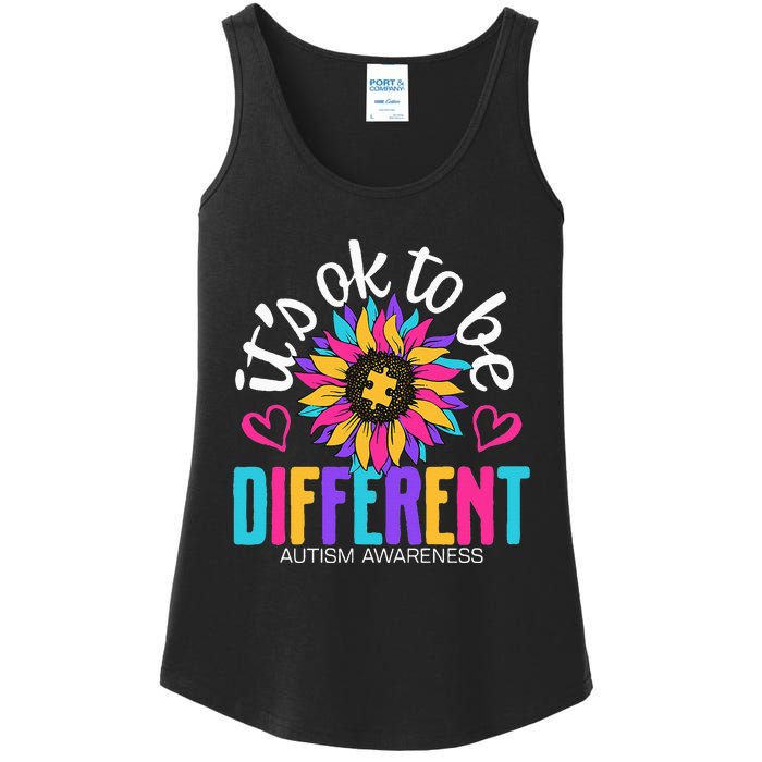 Autism Sunflower it's ok to be Different Autism Awareness Ladies Essential Tank