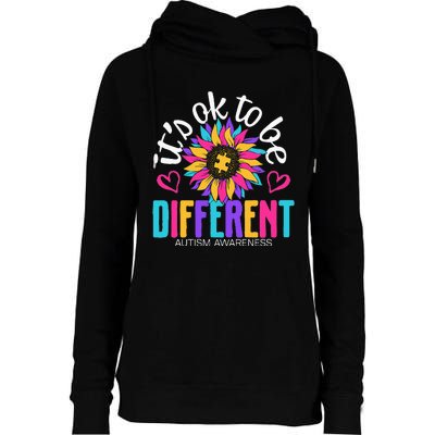 Autism Sunflower it's ok to be Different Autism Awareness Womens Funnel Neck Pullover Hood