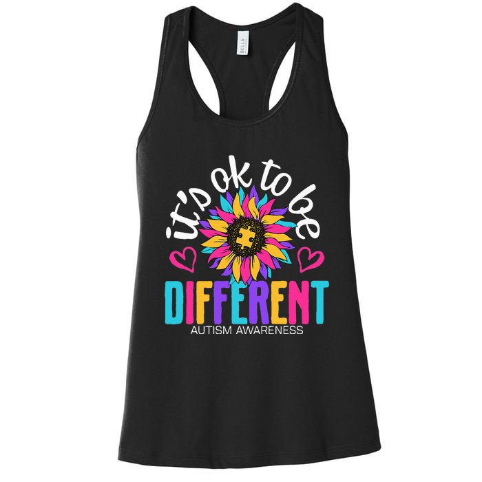 Autism Sunflower it's ok to be Different Autism Awareness Women's Racerback Tank