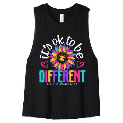 Autism Sunflower it's ok to be Different Autism Awareness Women's Racerback Cropped Tank