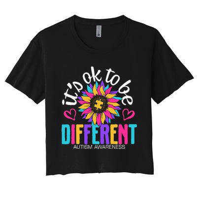 Autism Sunflower it's ok to be Different Autism Awareness Women's Crop Top Tee