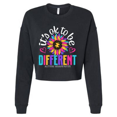 Autism Sunflower it's ok to be Different Autism Awareness Cropped Pullover Crew