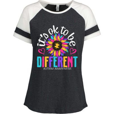 Autism Sunflower it's ok to be Different Autism Awareness Enza Ladies Jersey Colorblock Tee