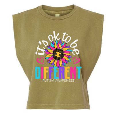 Autism Sunflower it's ok to be Different Autism Awareness Garment-Dyed Women's Muscle Tee