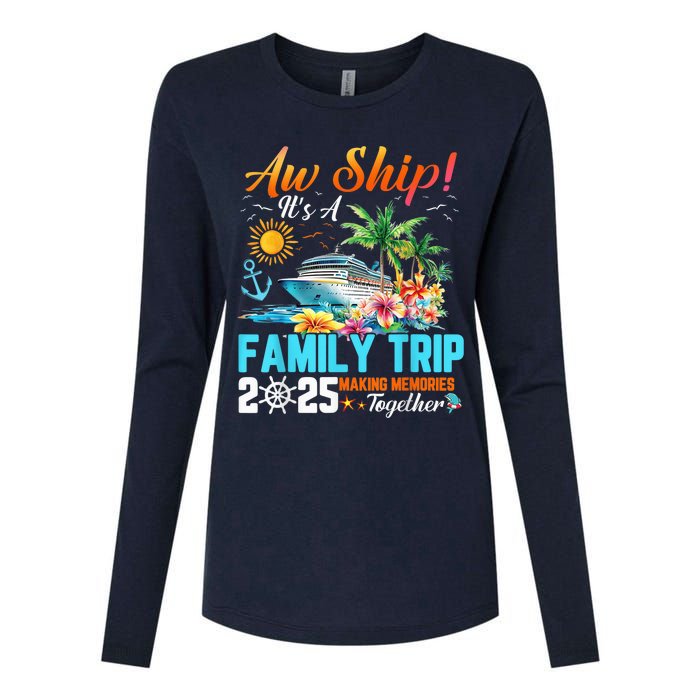 Aw Ship! It’S A Family Trip 2025 Family Matching Cruise Womens Cotton Relaxed Long Sleeve T-Shirt