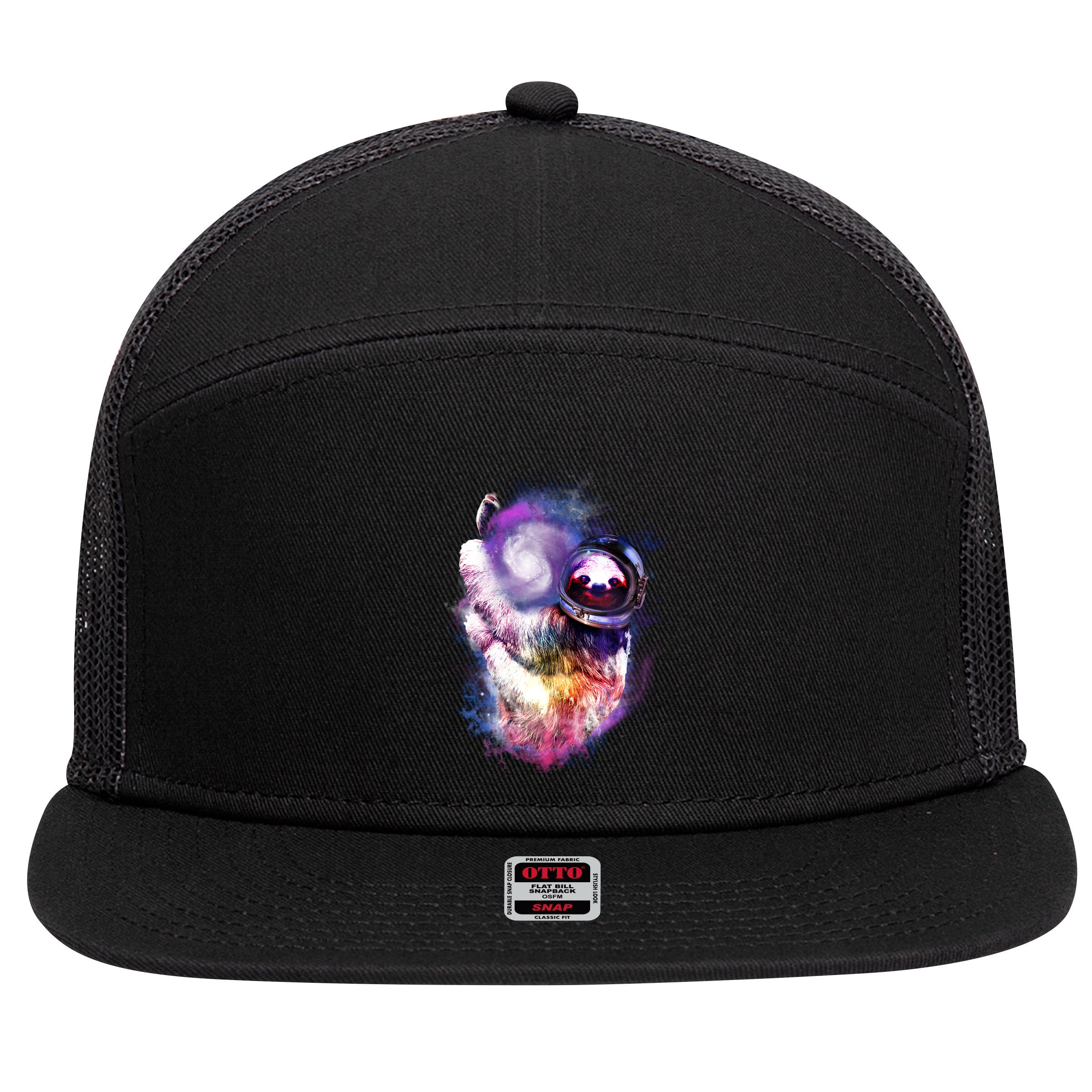 Astronaut Sloth In Space 7 Panel Mesh Trucker Snapback Hat