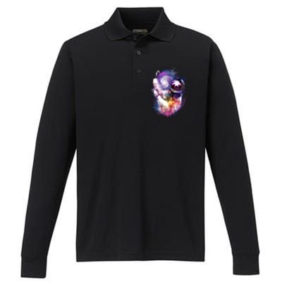 Astronaut Sloth In Space Performance Long Sleeve Polo