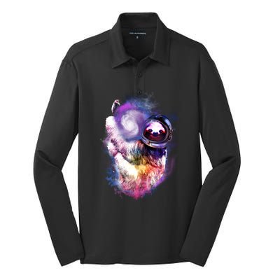 Astronaut Sloth In Space Silk Touch Performance Long Sleeve Polo