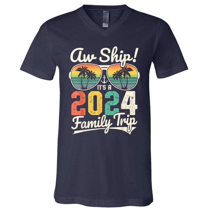 Aw Ship It's A 2024 Family Trip Family Cruise Vintage V-Neck T-Shirt