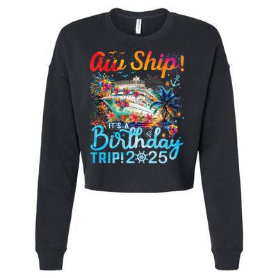 Aw Ship Its A Birthday Trip Cruise Birthday Vacation 2025 Cropped Pullover Crew