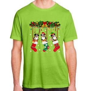 Australian Shepherd In Sock Xmas Reindeer Santa Elf Dog Gift Adult ChromaSoft Performance T-Shirt