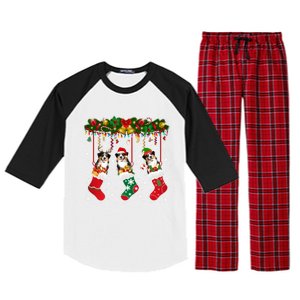 Australian Shepherd In Sock Xmas Reindeer Santa Elf Dog Gift Raglan Sleeve Pajama Set