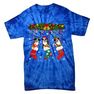 Australian Shepherd In Sock Xmas Reindeer Santa Elf Dog Gift Tie-Dye T-Shirt