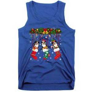 Australian Shepherd In Sock Xmas Reindeer Santa Elf Dog Gift Tank Top