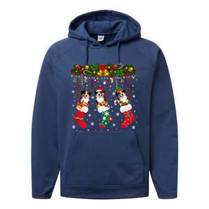 Australian Shepherd In Sock Xmas Reindeer Santa Elf Dog Gift Performance Fleece Hoodie