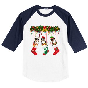 Australian Shepherd In Sock Xmas Reindeer Santa Elf Dog Gift Baseball Sleeve Shirt