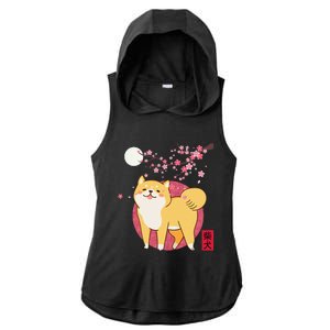 Akita Shiba Inu Dog of Japan Cherry Blossom Ladies PosiCharge Tri-Blend Wicking Draft Hoodie Tank