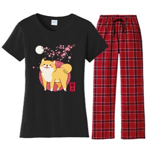 Akita Shiba Inu Dog of Japan Cherry Blossom Women's Flannel Pajama Set