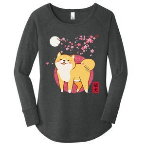 Akita Shiba Inu Dog of Japan Cherry Blossom Women's Perfect Tri Tunic Long Sleeve Shirt