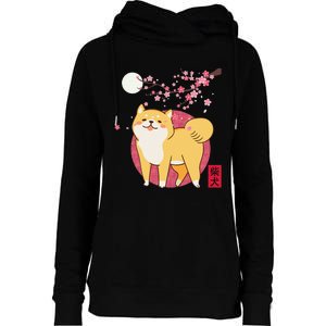 Akita Shiba Inu Dog of Japan Cherry Blossom Womens Funnel Neck Pullover Hood