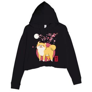 Akita Shiba Inu Dog of Japan Cherry Blossom Crop Fleece Hoodie