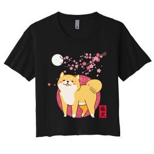 Akita Shiba Inu Dog of Japan Cherry Blossom Women's Crop Top Tee