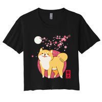 Akita Shiba Inu Dog of Japan Cherry Blossom Women's Crop Top Tee