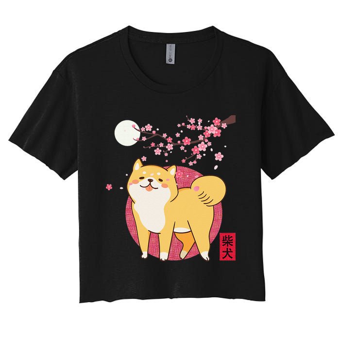 Akita Shiba Inu Dog of Japan Cherry Blossom Women's Crop Top Tee