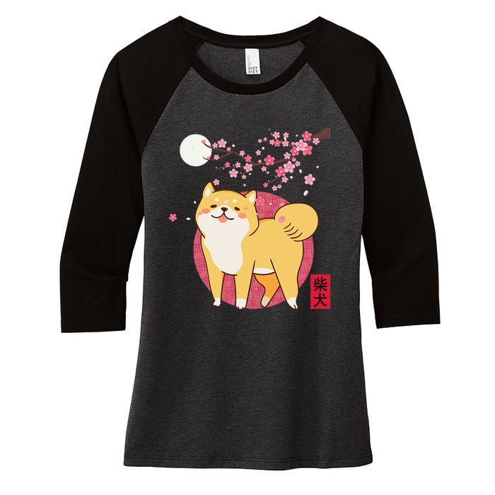 Akita Shiba Inu Dog of Japan Cherry Blossom Women's Tri-Blend 3/4-Sleeve Raglan Shirt