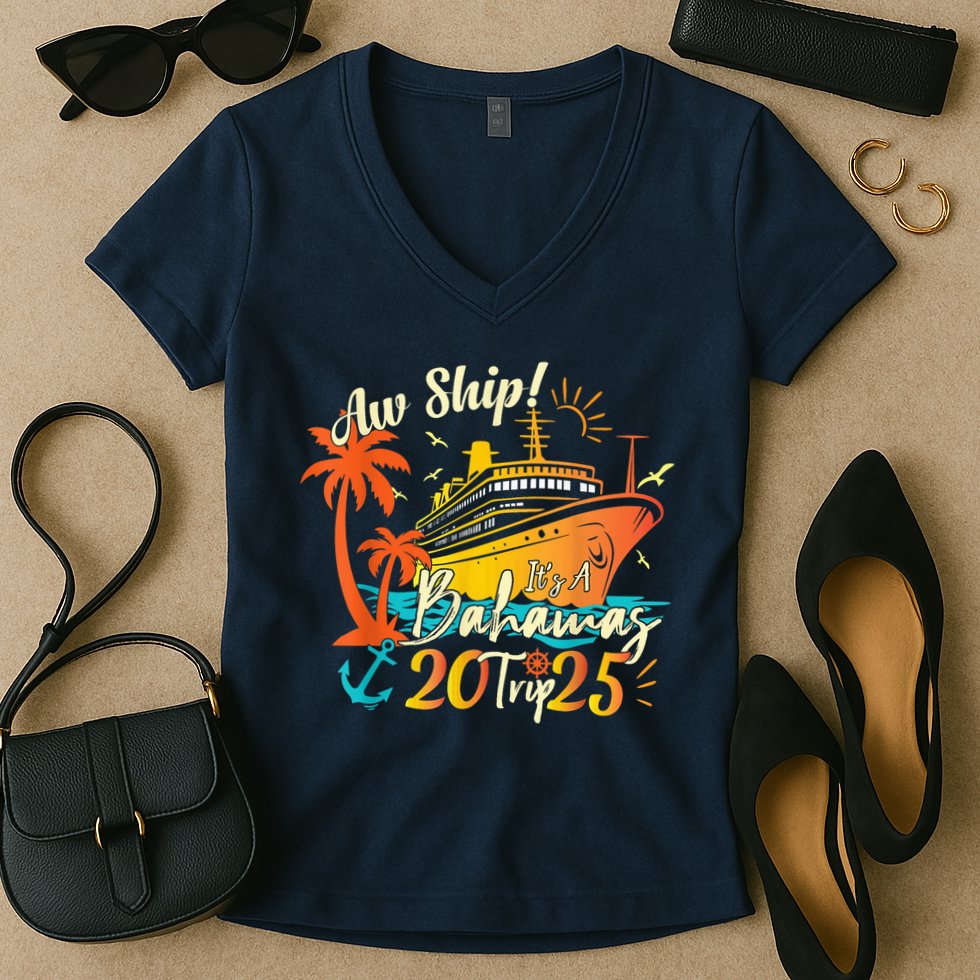 Aw Ship ItS A Bahamas Trip 2025 Bahamas Cruise 2025 Women's V-Neck T-Shirt