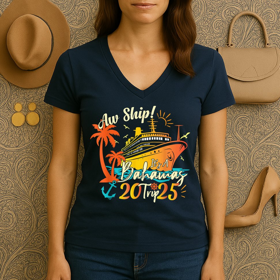 Aw Ship ItS A Bahamas Trip 2025 Bahamas Cruise 2025 Women's V-Neck T-Shirt