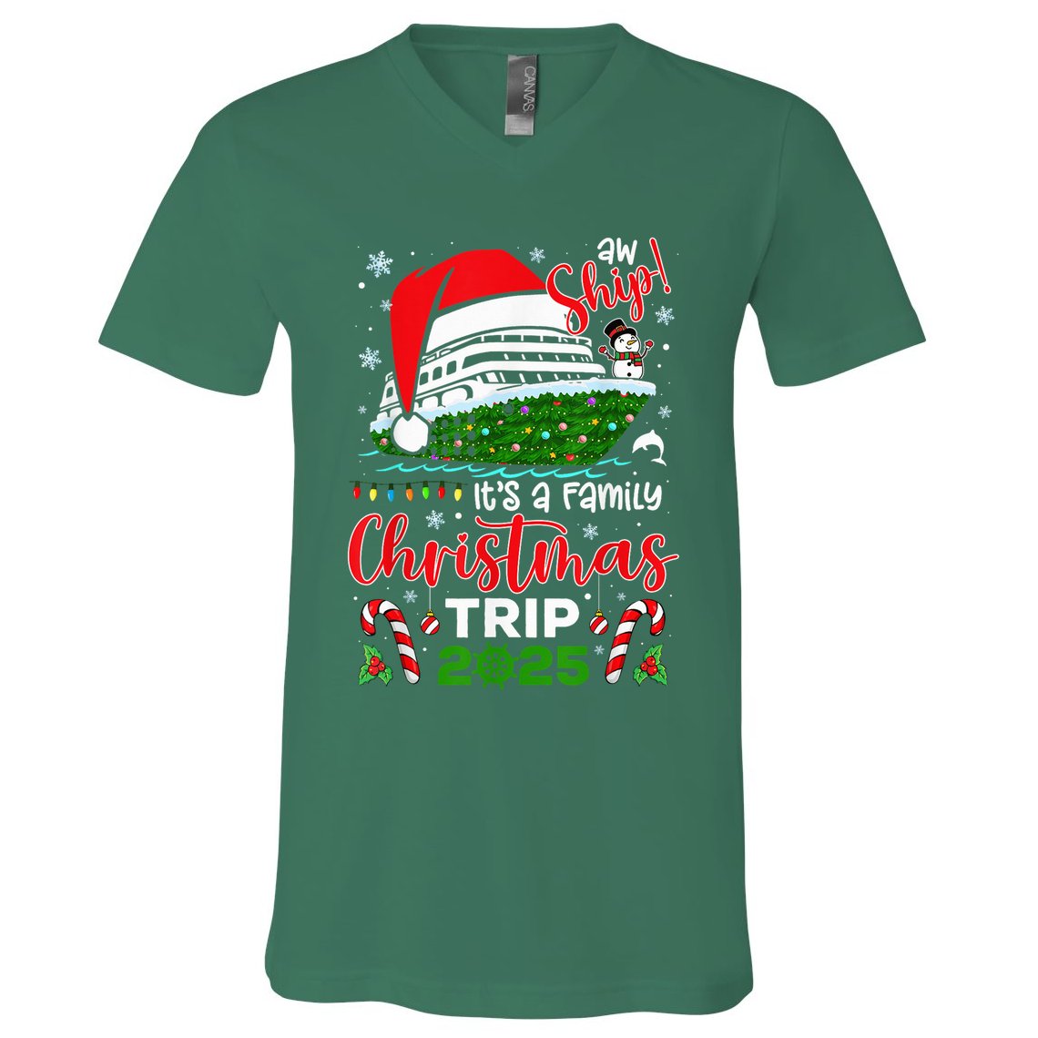 Aw Ship ItS A Christmas Cruise Trip 2025 Family Matching V-Neck T-Shirt