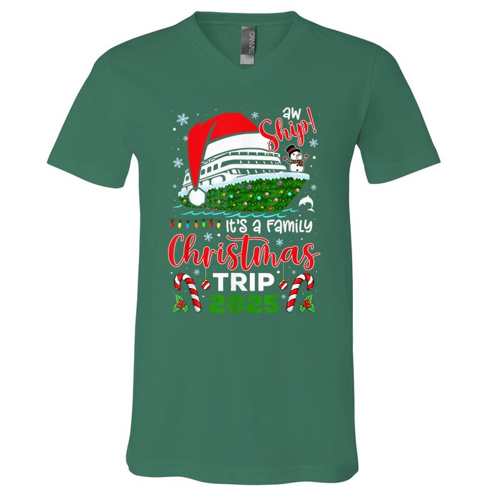 Aw Ship ItS A Christmas Cruise Trip 2025 Family Matching V-Neck T-Shirt