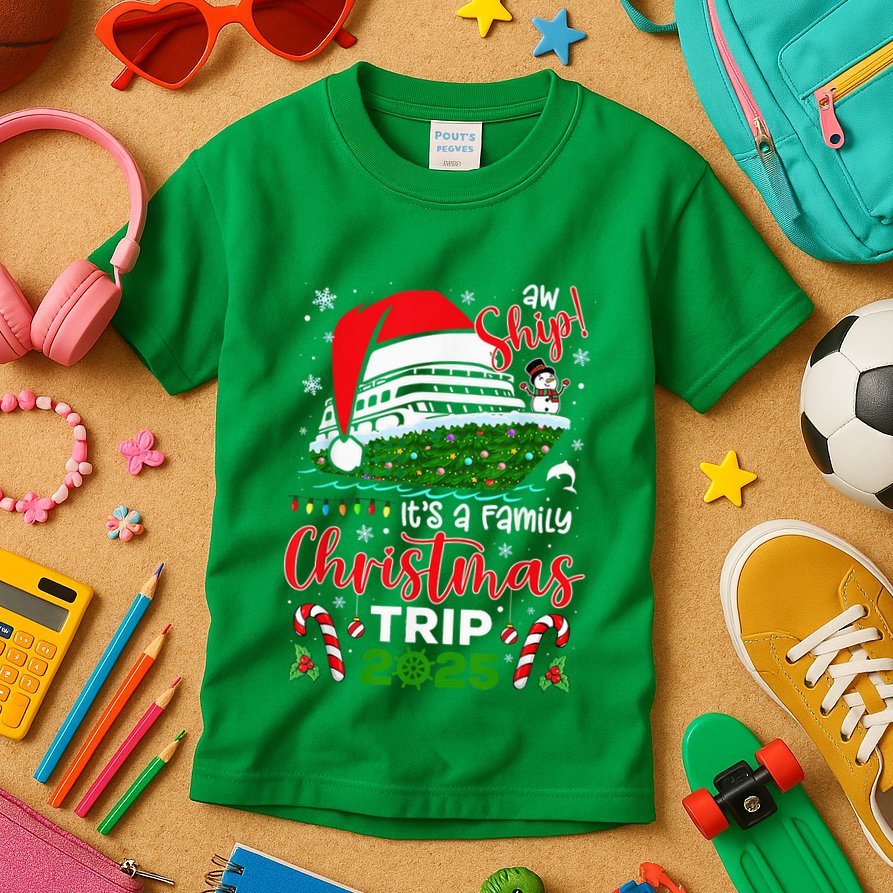 Aw Ship ItS A Christmas Cruise Trip 2025 Family Matching Kids T-Shirt