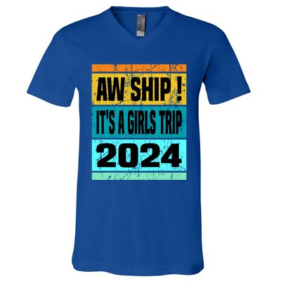 Aw Ship ItS A Trip 2024 Vintage Vacation Cruise Ship Gift V-Neck T-Shirt